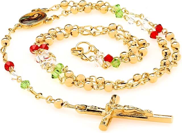 Gold Rosary Necklace with Colorful Beads