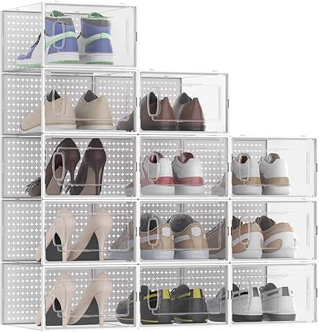 12 Large Clear Plastic Stackable Shoe Storage Bins