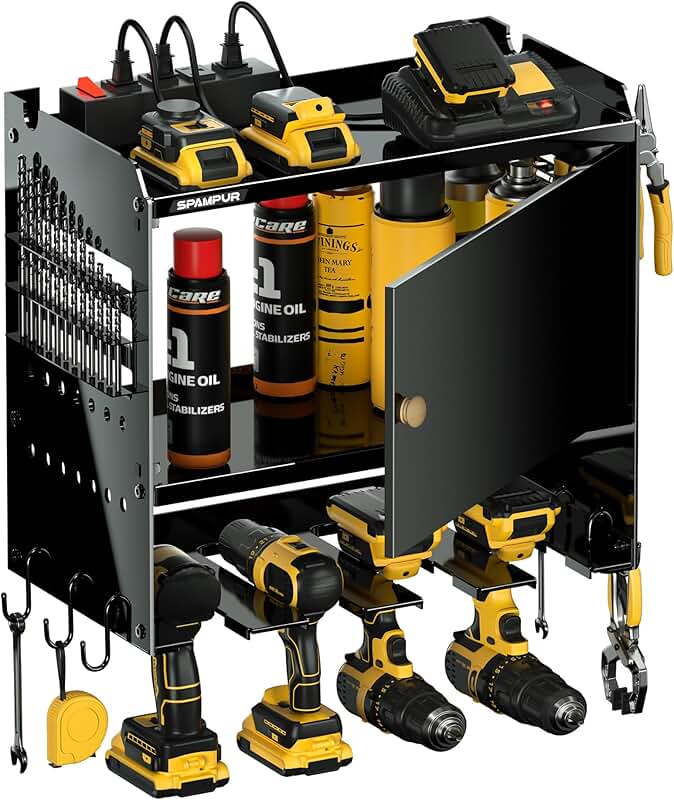 Power Tool Organizer with Charging Station and Shelves