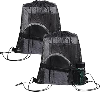 Two Mesh Drawstring Backpack Bags for Sports and Beach