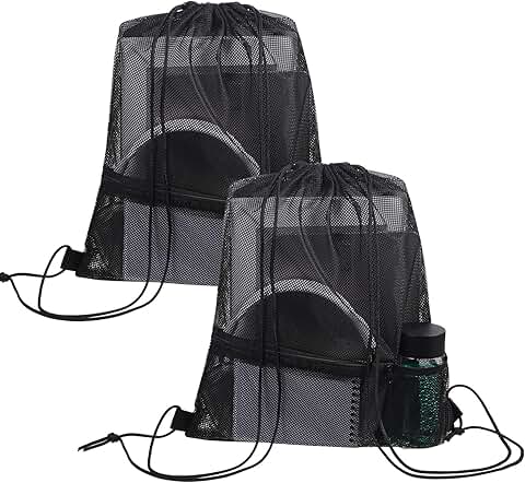 Two Mesh Drawstring Backpack Bags for Sports and Beach