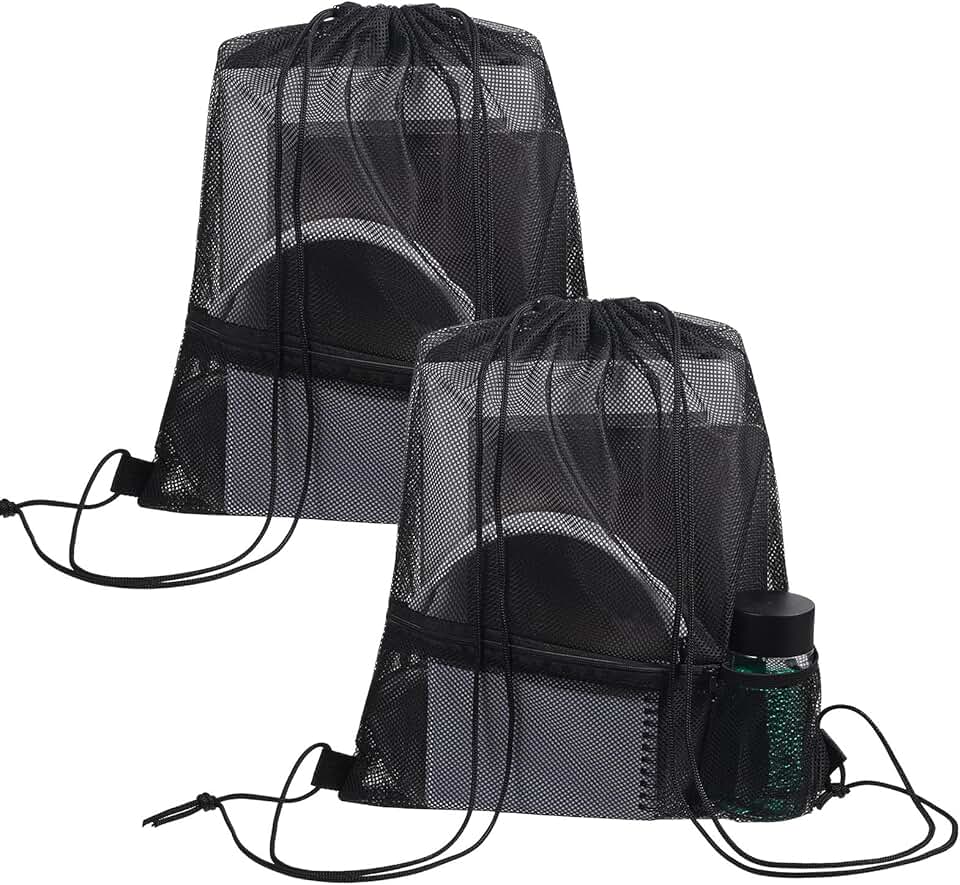 Two Mesh Drawstring Backpack Bags for Sports and Beach