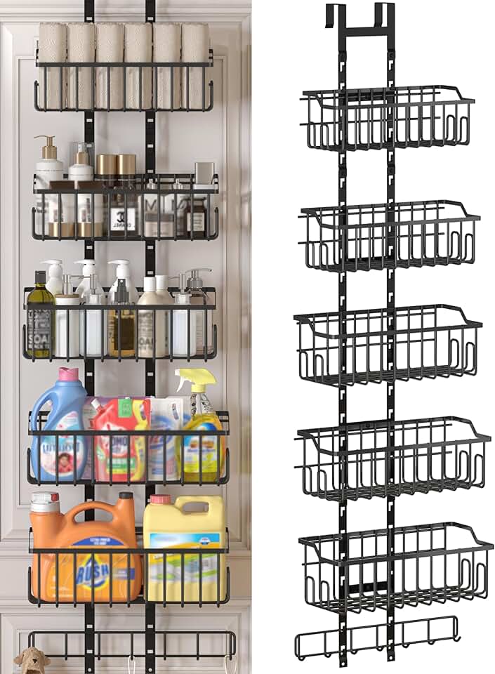 Adjustable Over-the-Door Laundry Organizer with Baskets and Hooks