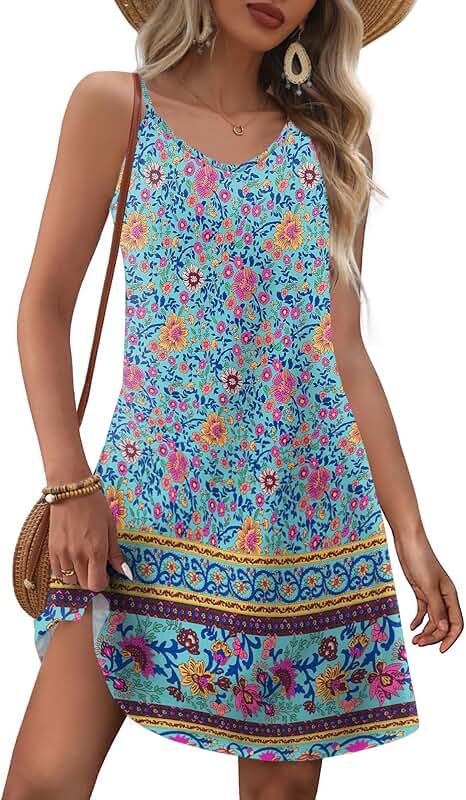Women's Summer Sleeveless V-Neck Mini Dress with Pockets
