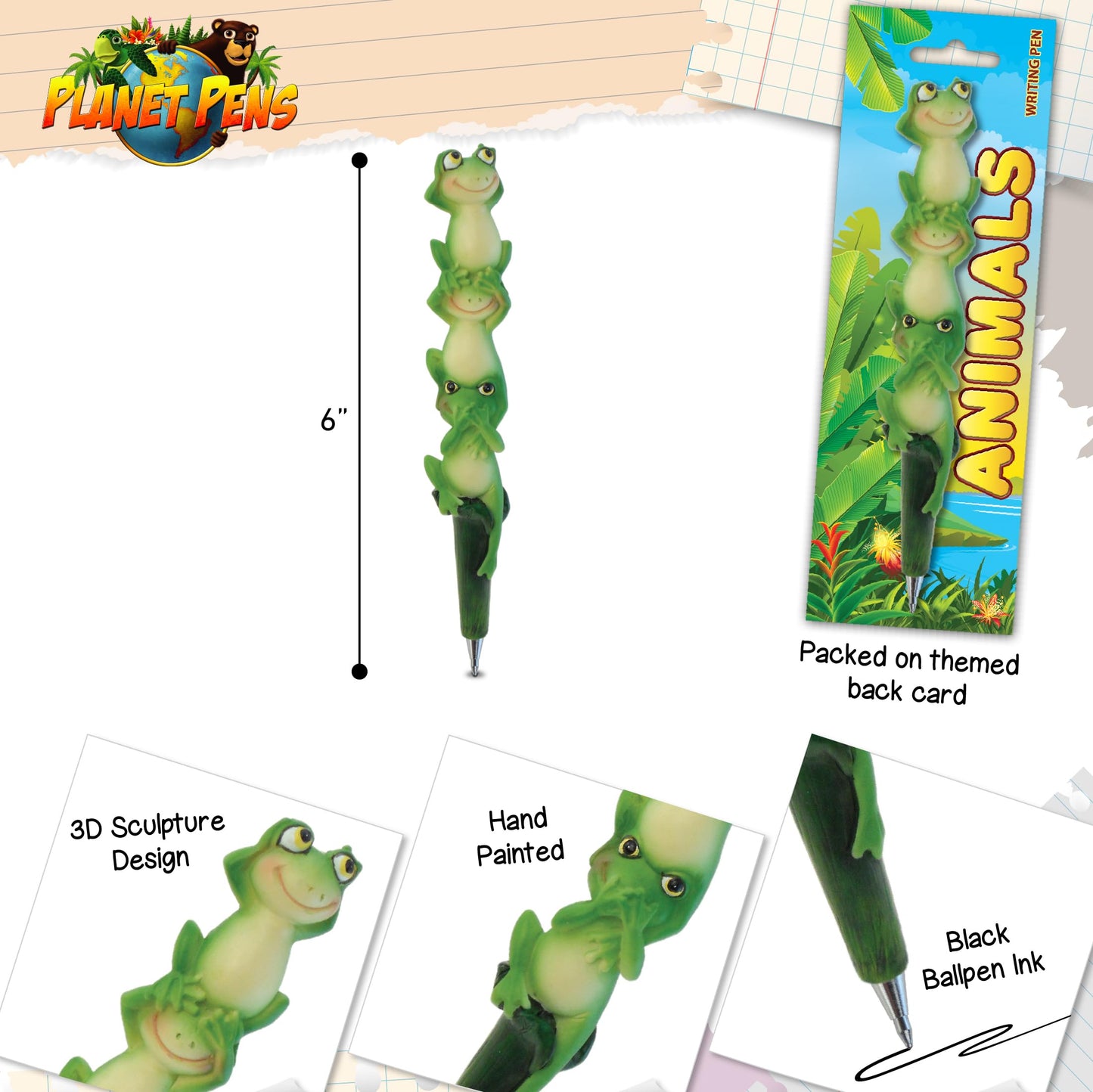 Colorful Three Frogs Novelty Pen for Kids and Adults
