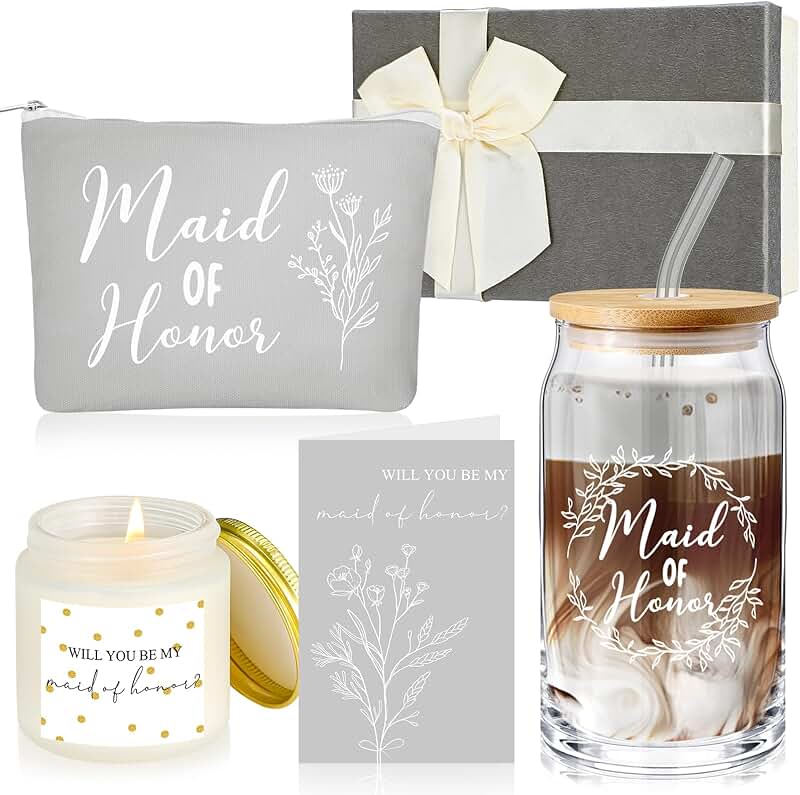 Set of 5 Maid of Honor Gifts with Cup, Candle, and Cards