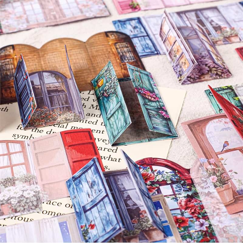 60 Vintage Paper Window Scrapbook Stickers for Crafts