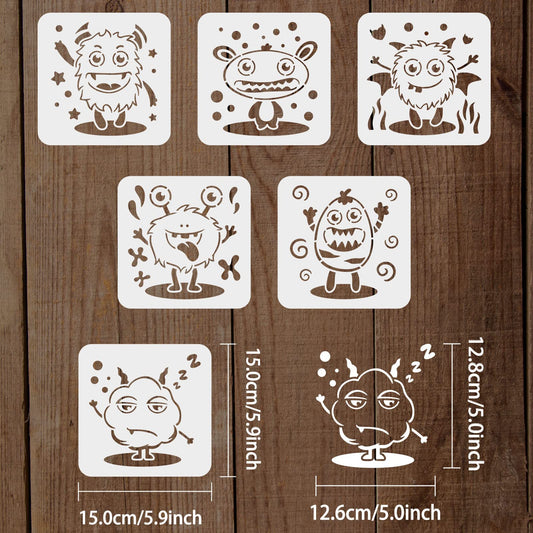 6pcs Cute Monster Hairball Doll Reusable Stencils
