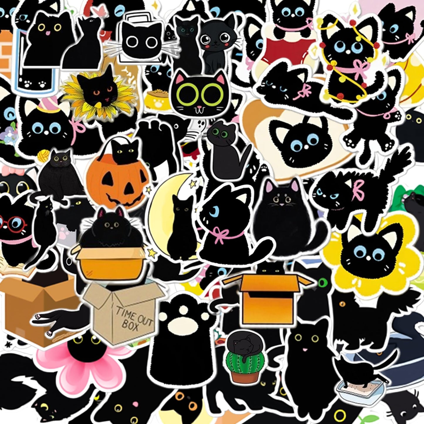 Black Cat Stickers, Waterproof Vinyl Decals, 2-2.5 in