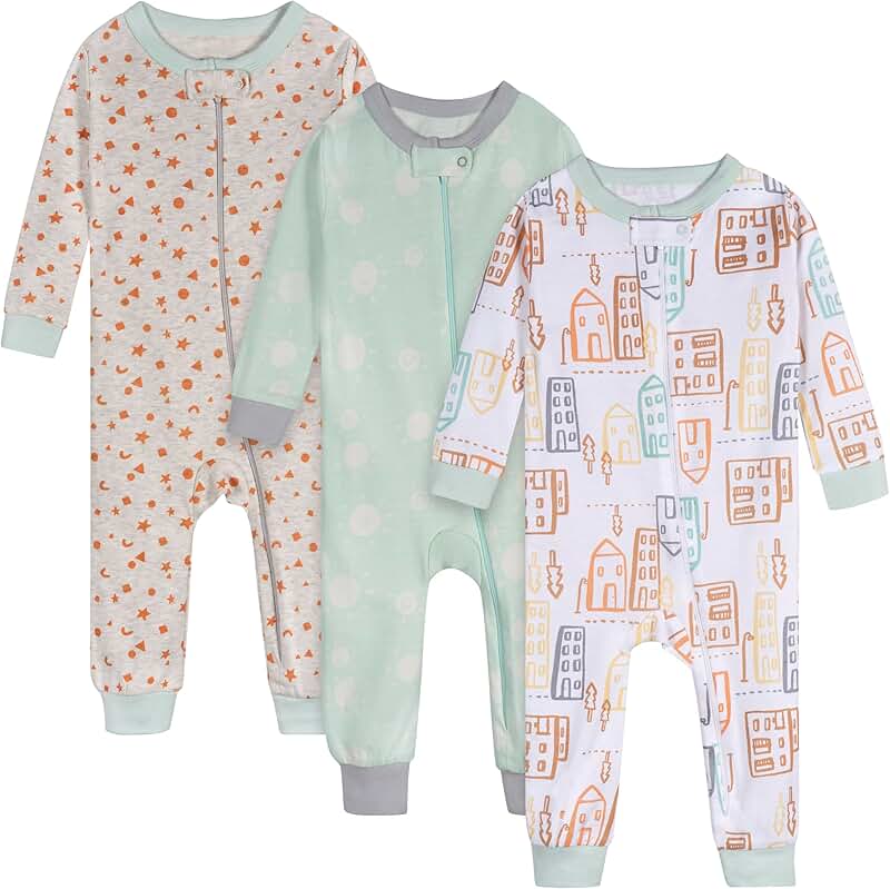 Unisex Baby 3-Pack Cotton One-Piece Pajamas