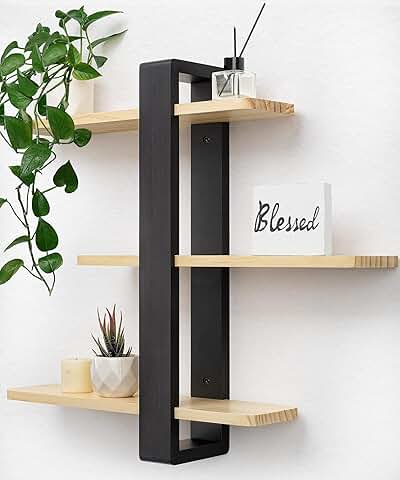 Large Pine Wood 3-Tier Wall Shelves for Home and Office