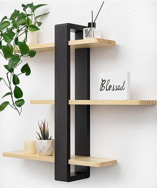 Large Pine Wood 3-Tier Wall Shelves for Home and Office