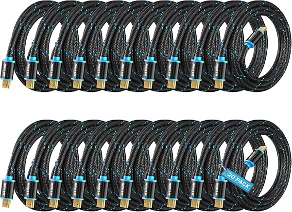 8-Foot 4K HDMI Cables, 20 Pack, Nylon Braided