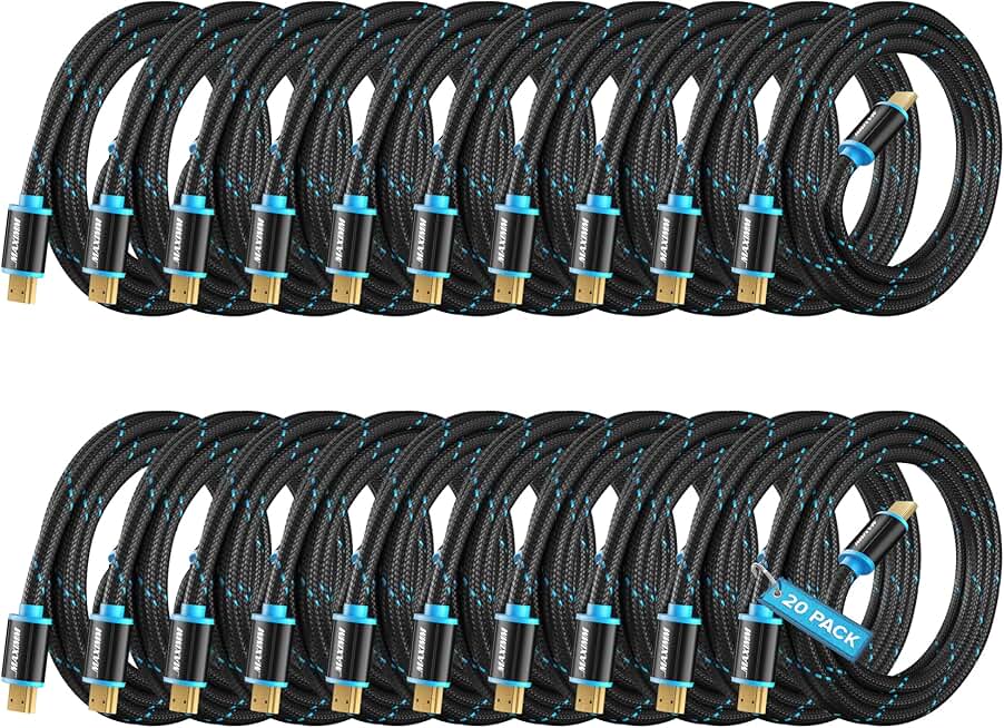 8-Foot 4K HDMI Cables, 20 Pack, Nylon Braided
