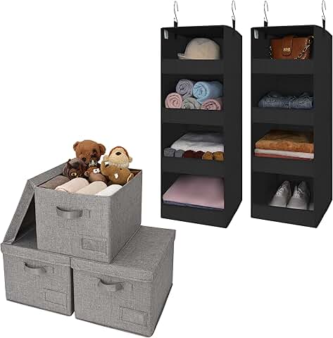 Bundle of 3 Storage Boxes and 2 Hanging Closet Organizers
