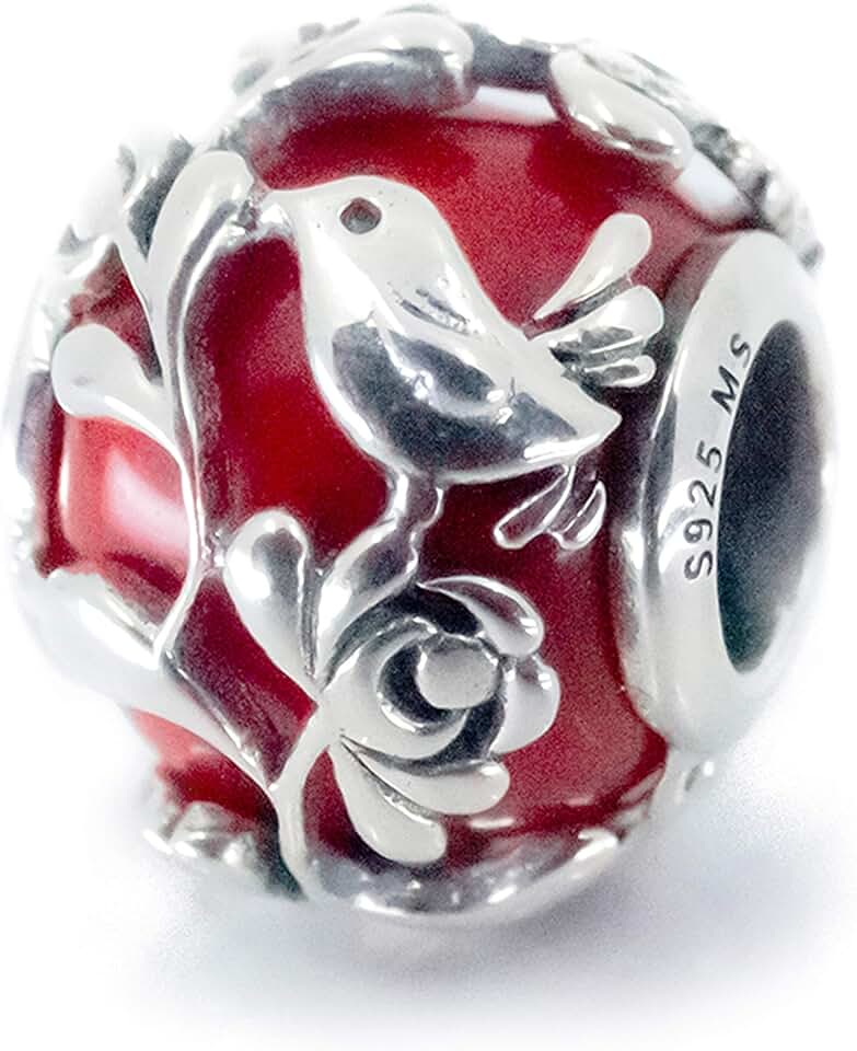 Red Murano Glass Sterling Silver Lovebird Charm