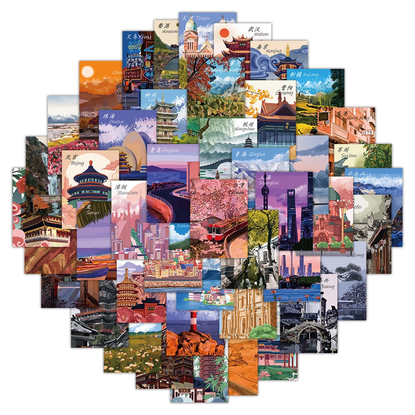 45-Piece Chinese City Scenery Sticker Pack