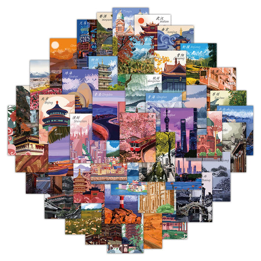 45-Piece Chinese City Scenery Sticker Pack