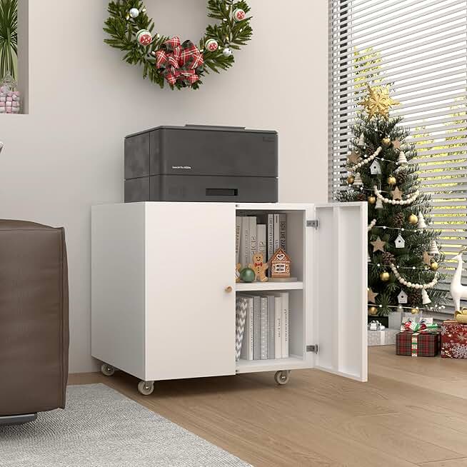Large Metal Printer Stand with Wheels and Storage