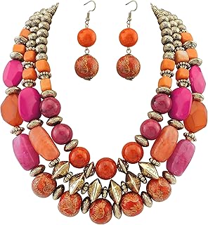 Three-Layer Beaded Necklace and Earrings Set for Women