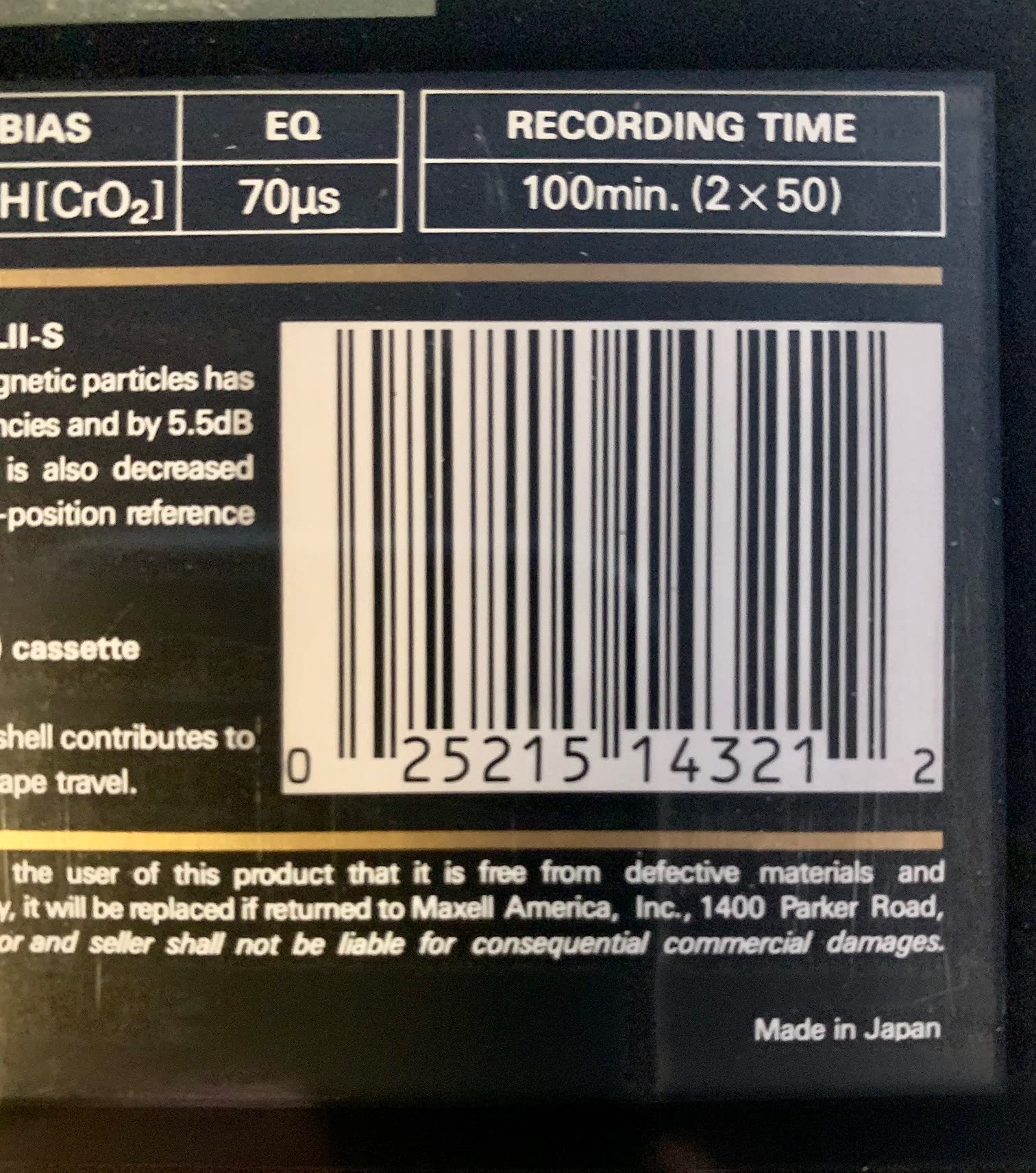 High Bias XLII-S 100 Minute Audio Cassette