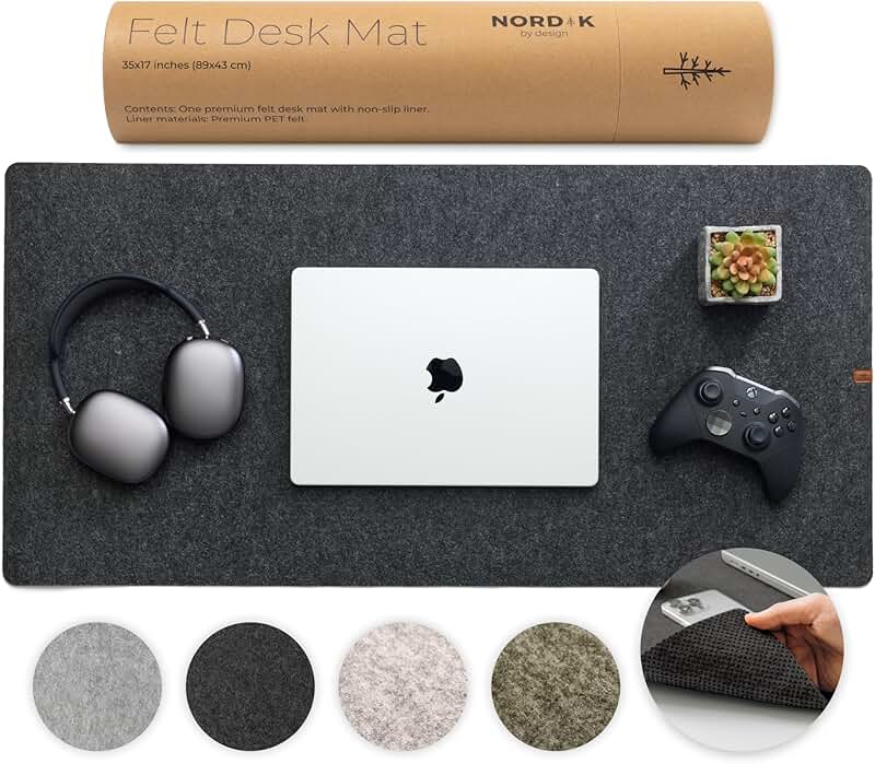 Large Charcoal Felt Desk Mat for Keyboard and Mouse