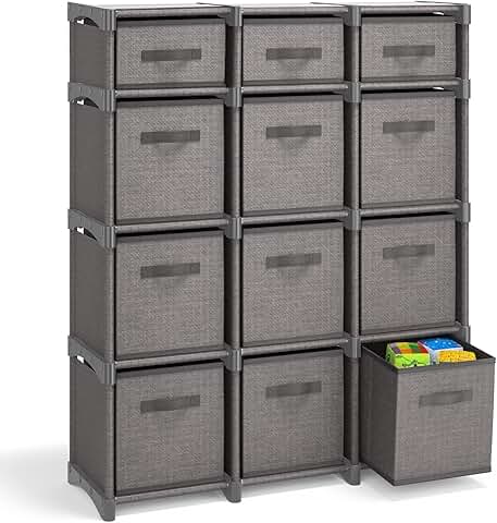 Gray 12-Cube Storage Organizer for Bedroom and Office