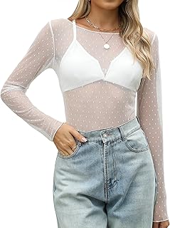 Women's Lace Long Sleeve Boat Neck Sheer Blouse