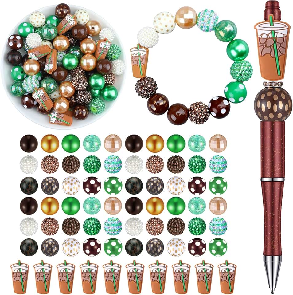 70 Pcs Coffee Bubblegum and Silicone Beads for Jewelry Making