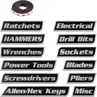 Set of 12 reusable magnetic toolbox labels in black