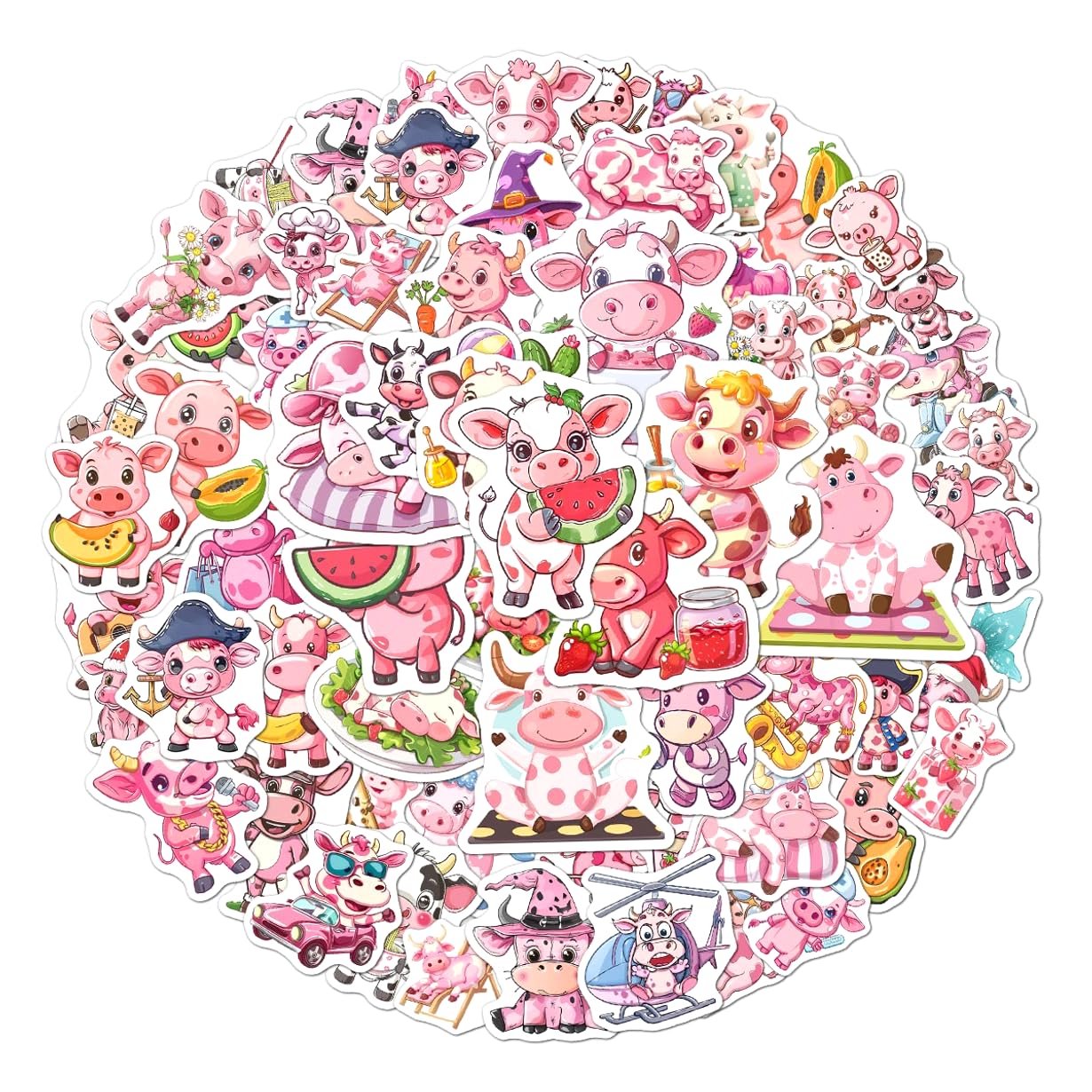 108 Cow Stickers Pack for Water Bottles and More
