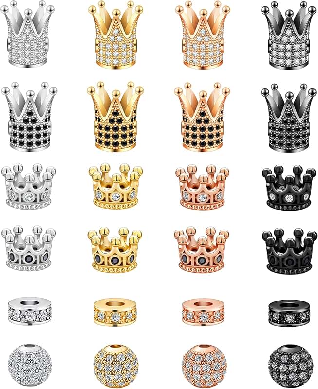 Set of 24 Crown-Shaped Spacer Beads for Jewelry Making