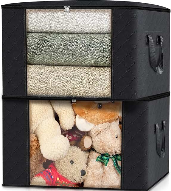 Two Pack Foldable Clothes Storage Bags with Lids and Handle