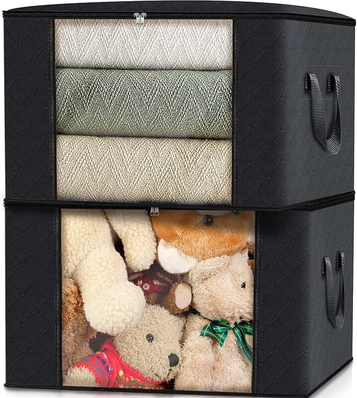 Two Pack Foldable Clothes Storage Bags with Lids and Handle