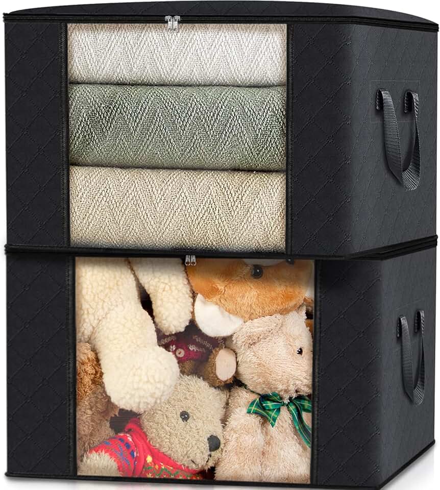 Two Pack Foldable Clothes Storage Bags with Lids and Handle