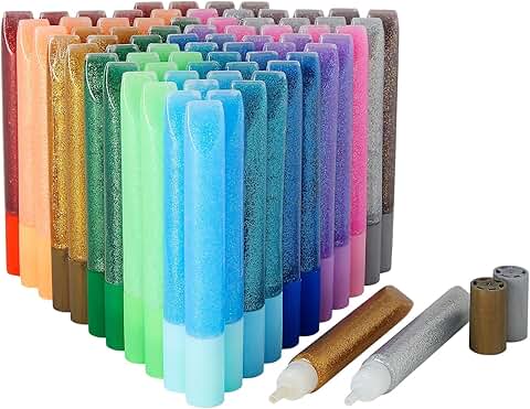 Bright Glitter Glue Pens in Rainbow Colors, Pack of 72