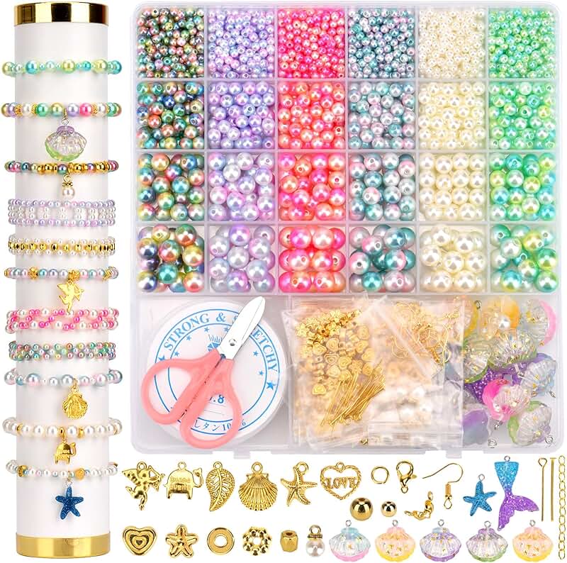 Colorful Round Pearl Beads for Jewelry Making Kit