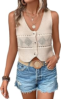 Women's Sleeveless Button Front V-Neck Knit Crop Sweater