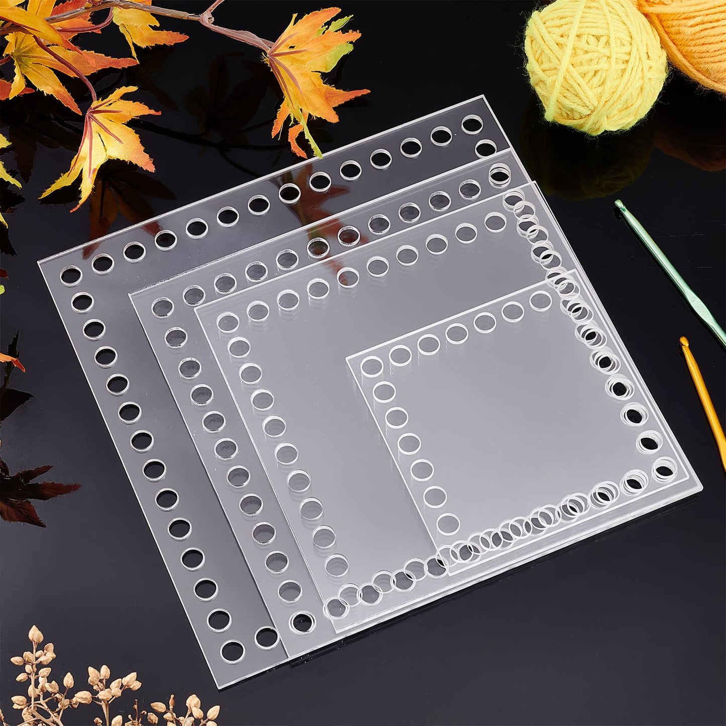 Crochet Basket Base Set 4pcs Acrylic Square Weaving Boards 10/15/17/20cm