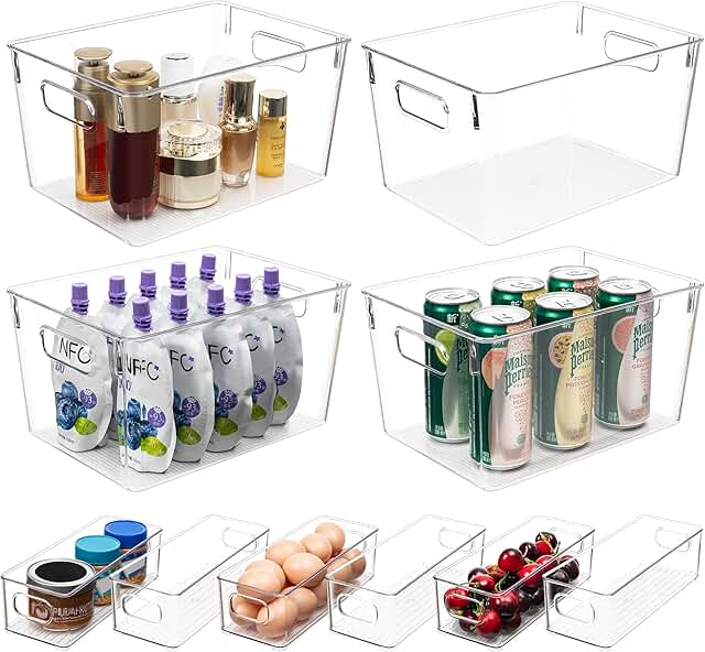 Set of 10 Clear Plastic Storage Bins for Home and Office