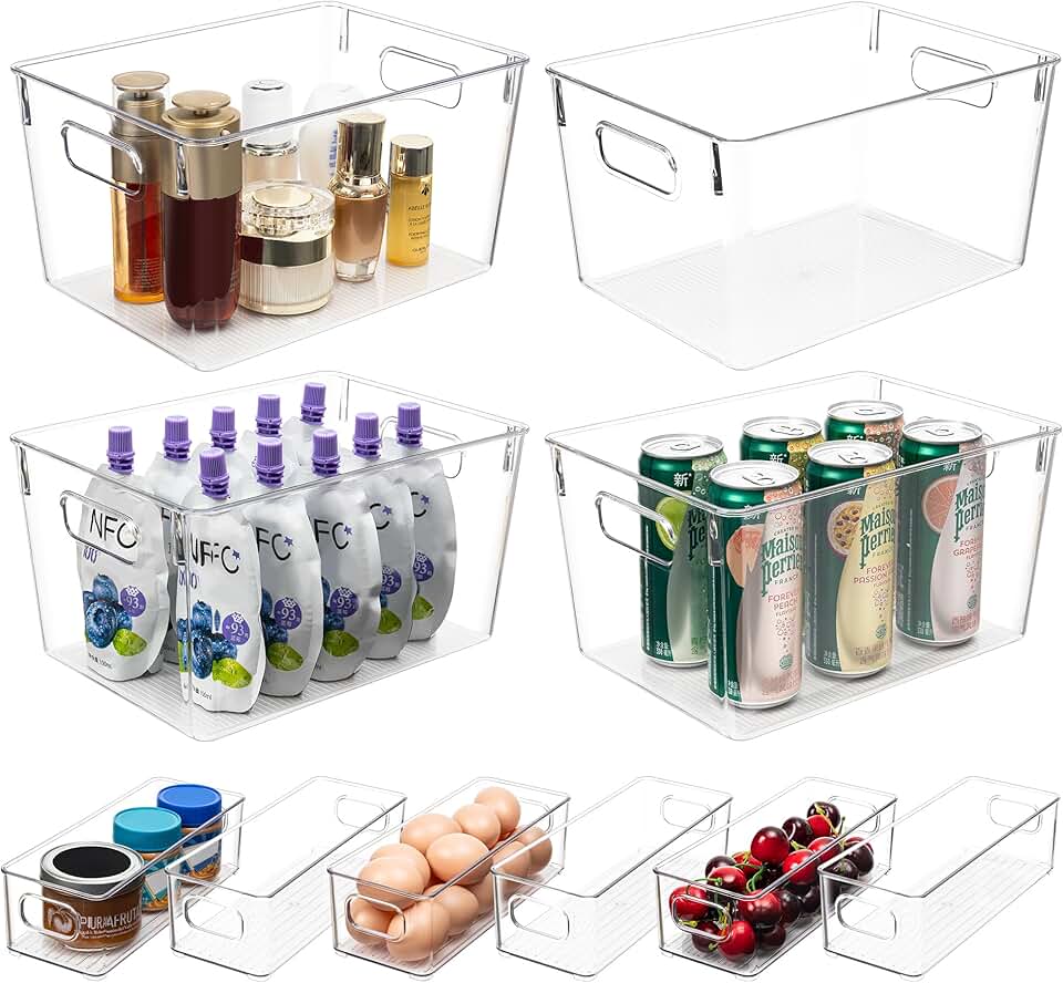 Set of 10 Clear Plastic Storage Bins for Home and Office