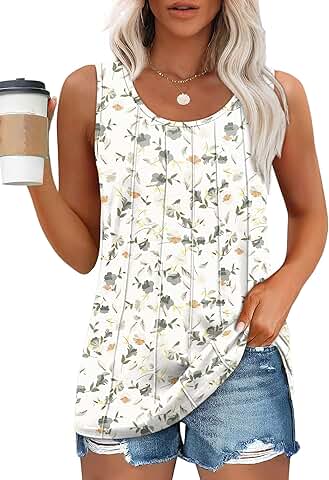 Women's Pleated Scoop Neck Sleeveless Tank Top