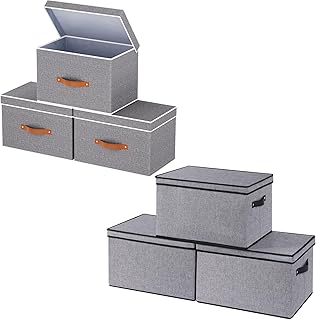 Gray fabric storage bins with lids, 3-pack
