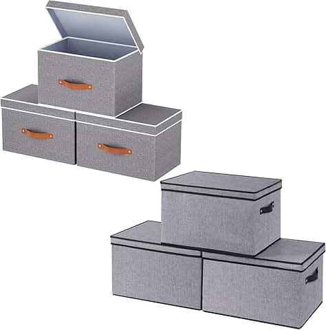 Gray fabric storage bins with lids, 3-pack
