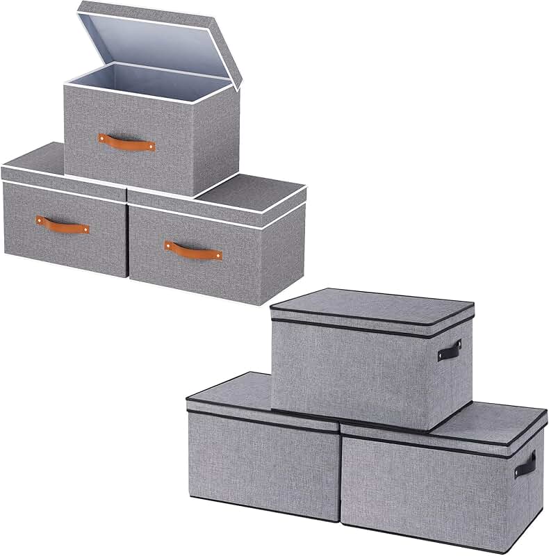 Gray fabric storage bins with lids, 3-pack