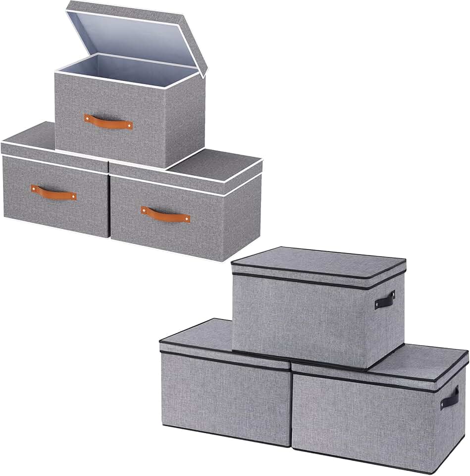 Gray fabric storage bins with lids, 3-pack