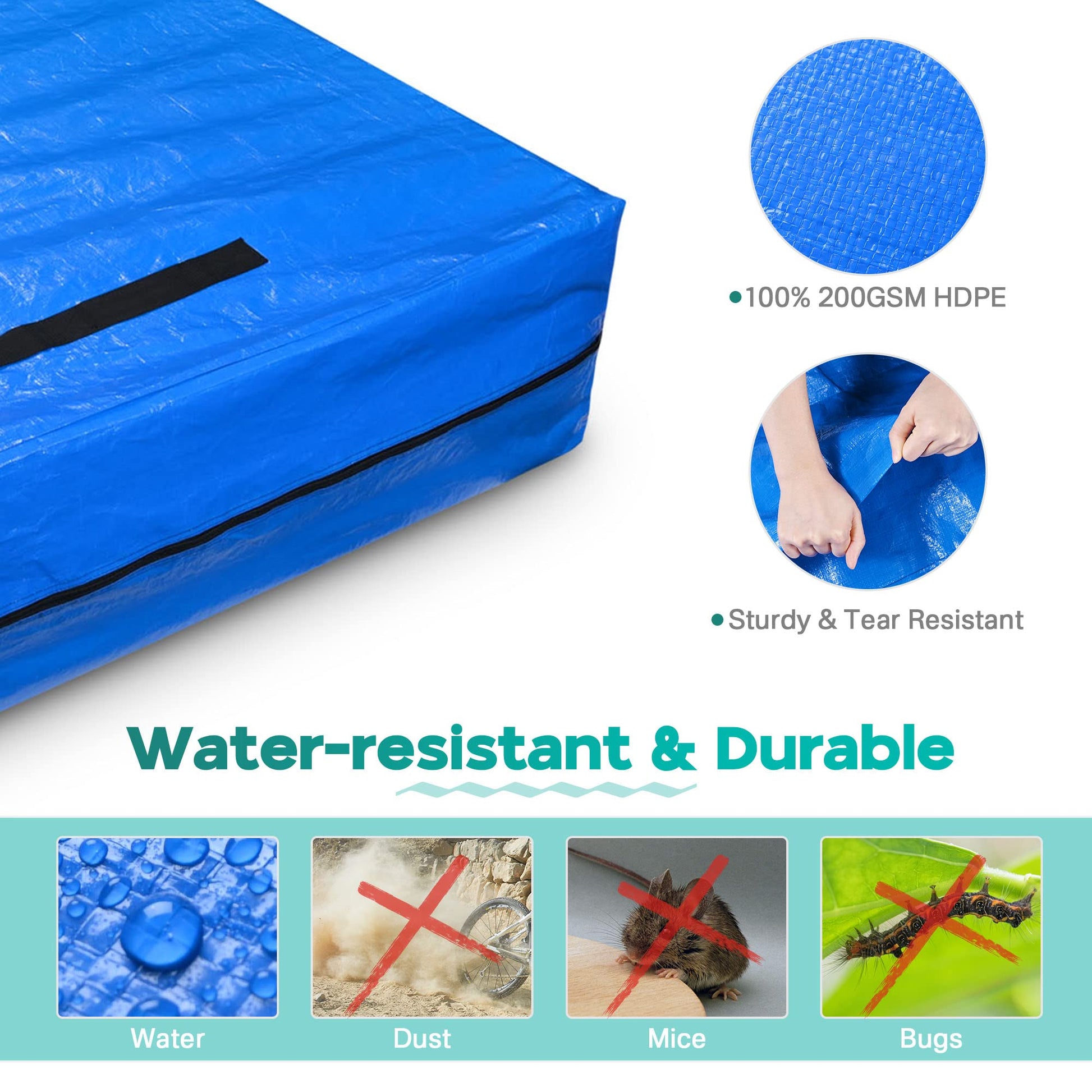 Mattress Bag Cover for Moving Storage Heavy Duty 8 Handles Zipper Reusable Cover with Strong Zipper Closure King Size