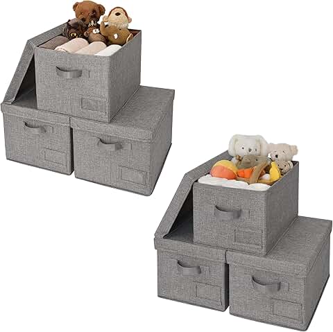 Set of 6 Lidded and Rectangle Closet Storage Bins