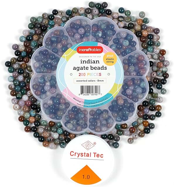 8mm Indian Agate Beads for Jewelry Making, 200pcs