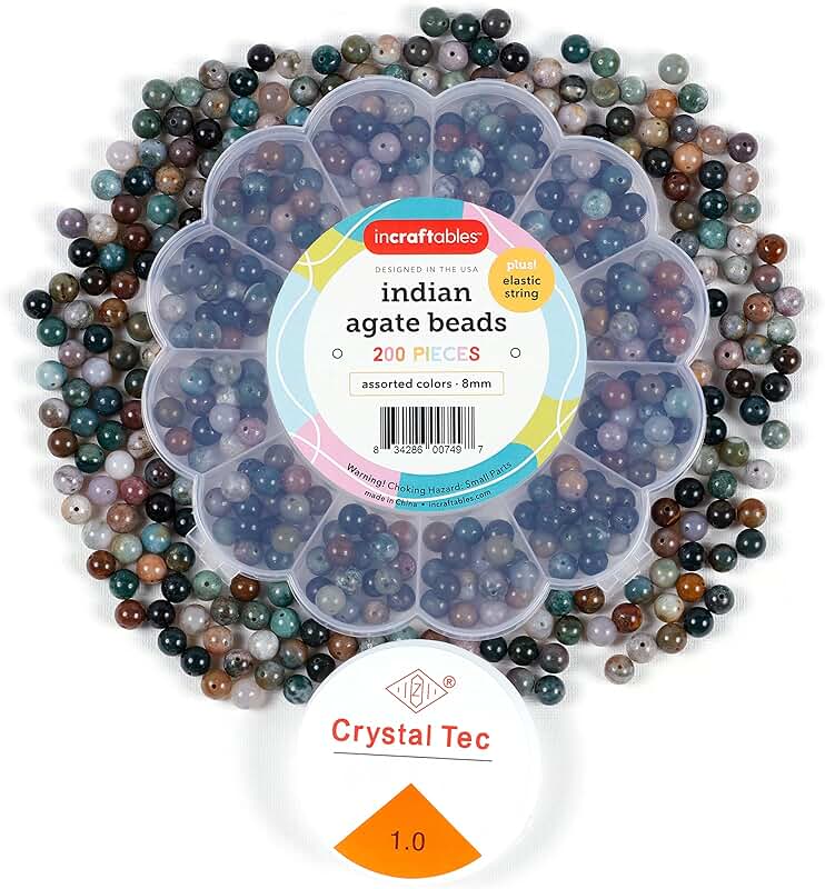 8mm Indian Agate Beads for Jewelry Making, 200pcs